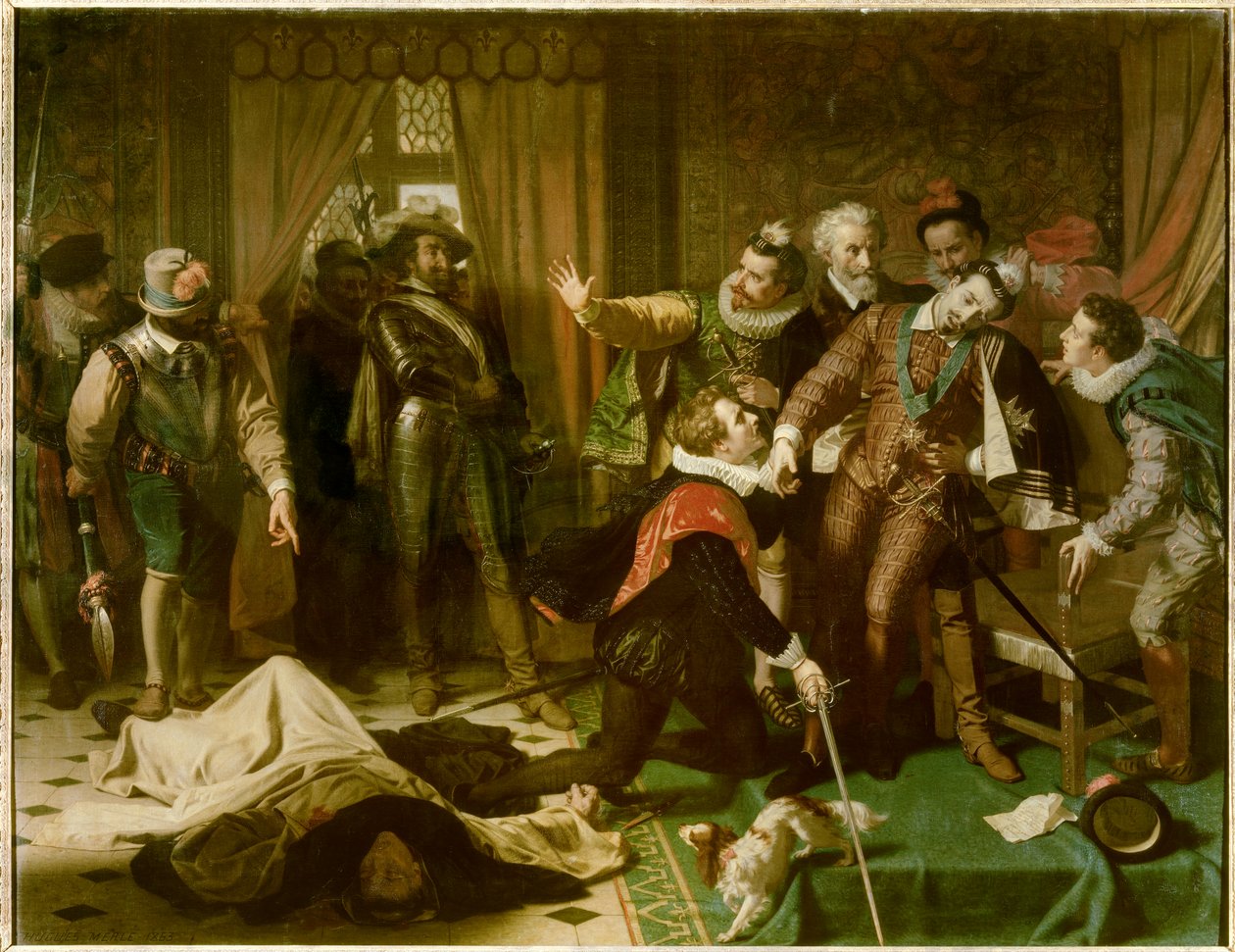 Attentat på Henry III (1551-1589) av Jacques Clement (1567-1589), en dominikansk religiøs tilhenger av den katolske ligaen, 1. august av Hugues Merle