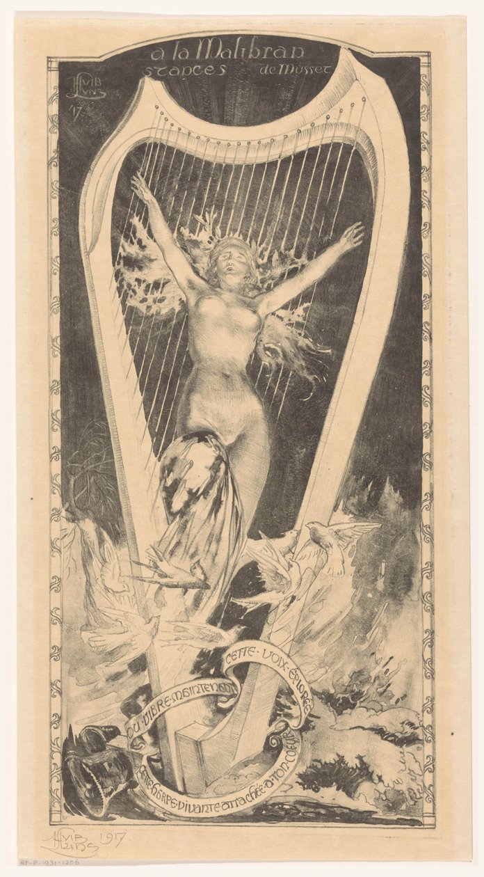 Maria Malibran for harpe la Malibran (tittel på objekt) av Huib Luns (signed by artist)