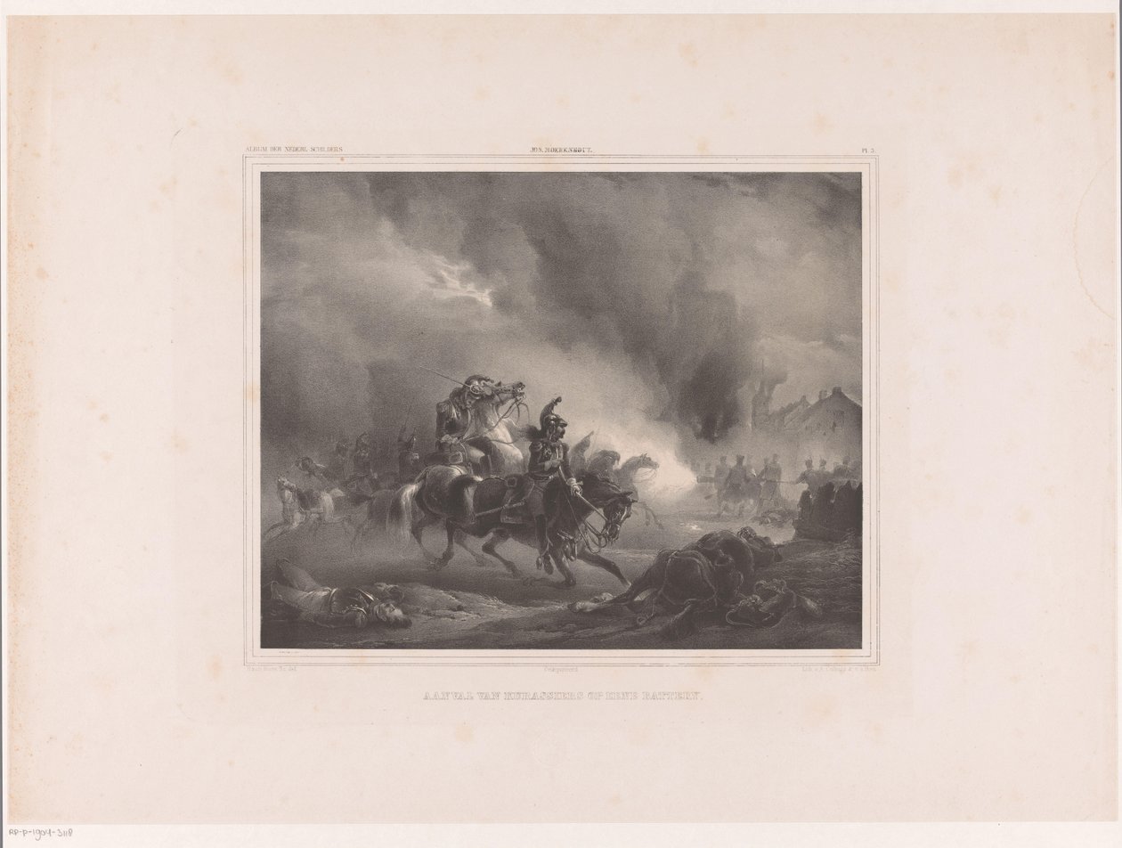 Angriper soldater på hesteryggen Angrep av cuirassiers på et batteri (tittel på objekt) Album av nederlandske malere (serietittel på objekt) av Huib van Hove Bz
