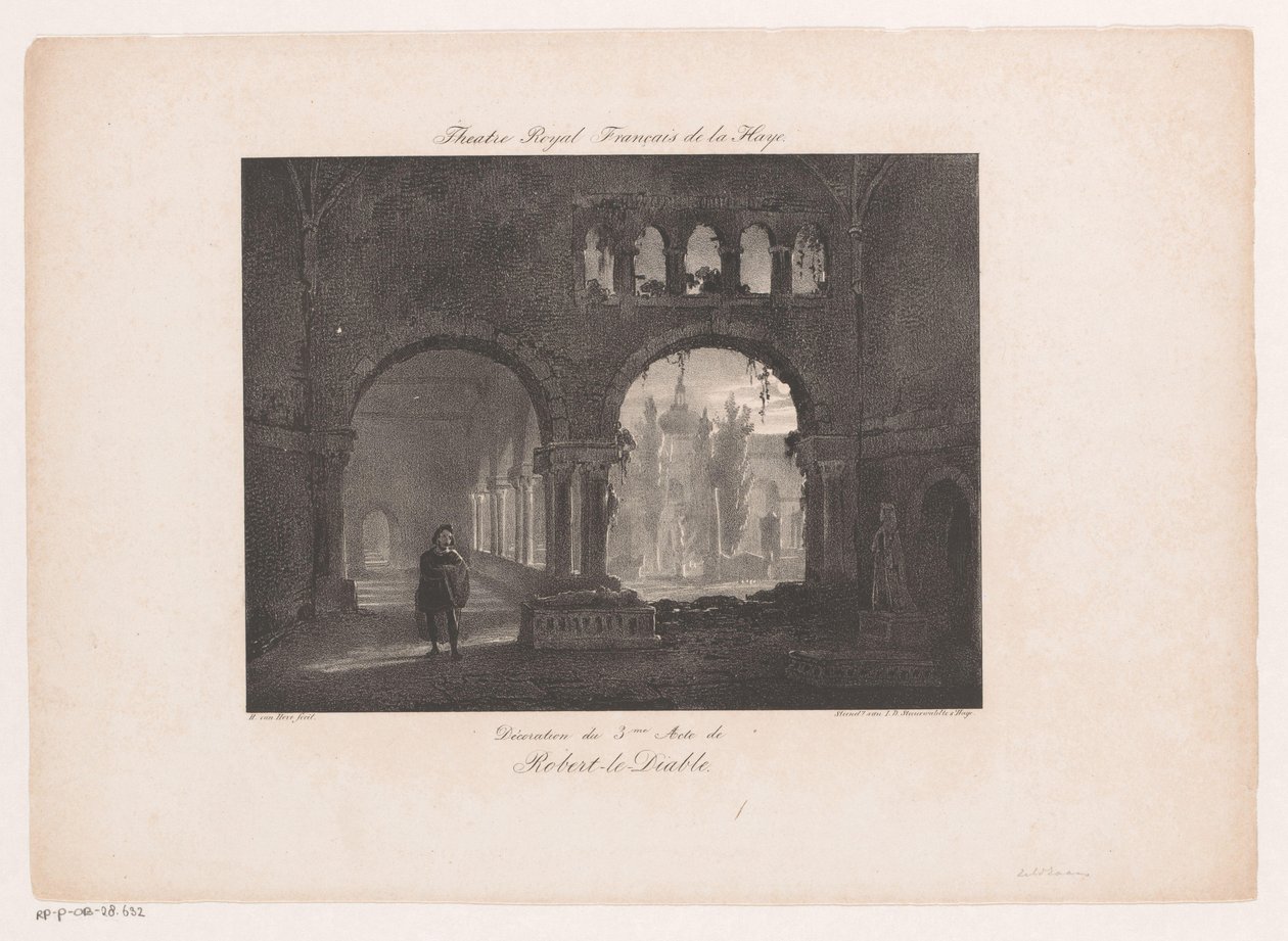 Scenestykke for operaen Robert le diable Theatre Royal Francais de la Haye (tittel på objekt) av Huib van Hove Bz