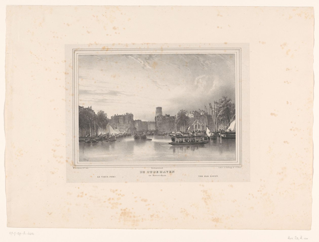 Utsikt over den gamle havnen i Rotterdam Den gamle havnen i Rotterdam / Le vieux port / Den gamle havnen (tittel på objekt) Utsikt over byen Rotterdam (serietittel) av Huib van Hove Bz