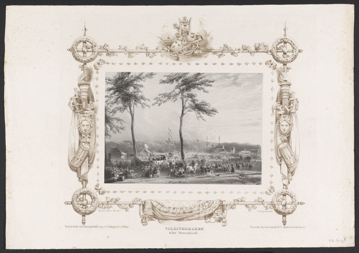 Tivoli og annen fornøyelse, 1836 Populær underholdning i Sterrenbosch / 17. juni 1836 (tittel på objekt) Plater for feiringen av det andre hundreårsjubileet til Utrechtsche Hogeschool, 1836 (serietittel) av Huib van Hove Bz