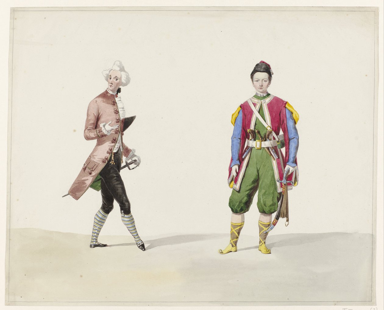 To menn i historisk drakt, 1841 Seks akvareller av historiske kostymer for kostymeballet i 1841 (serietittel) av Huib van Hove Bz