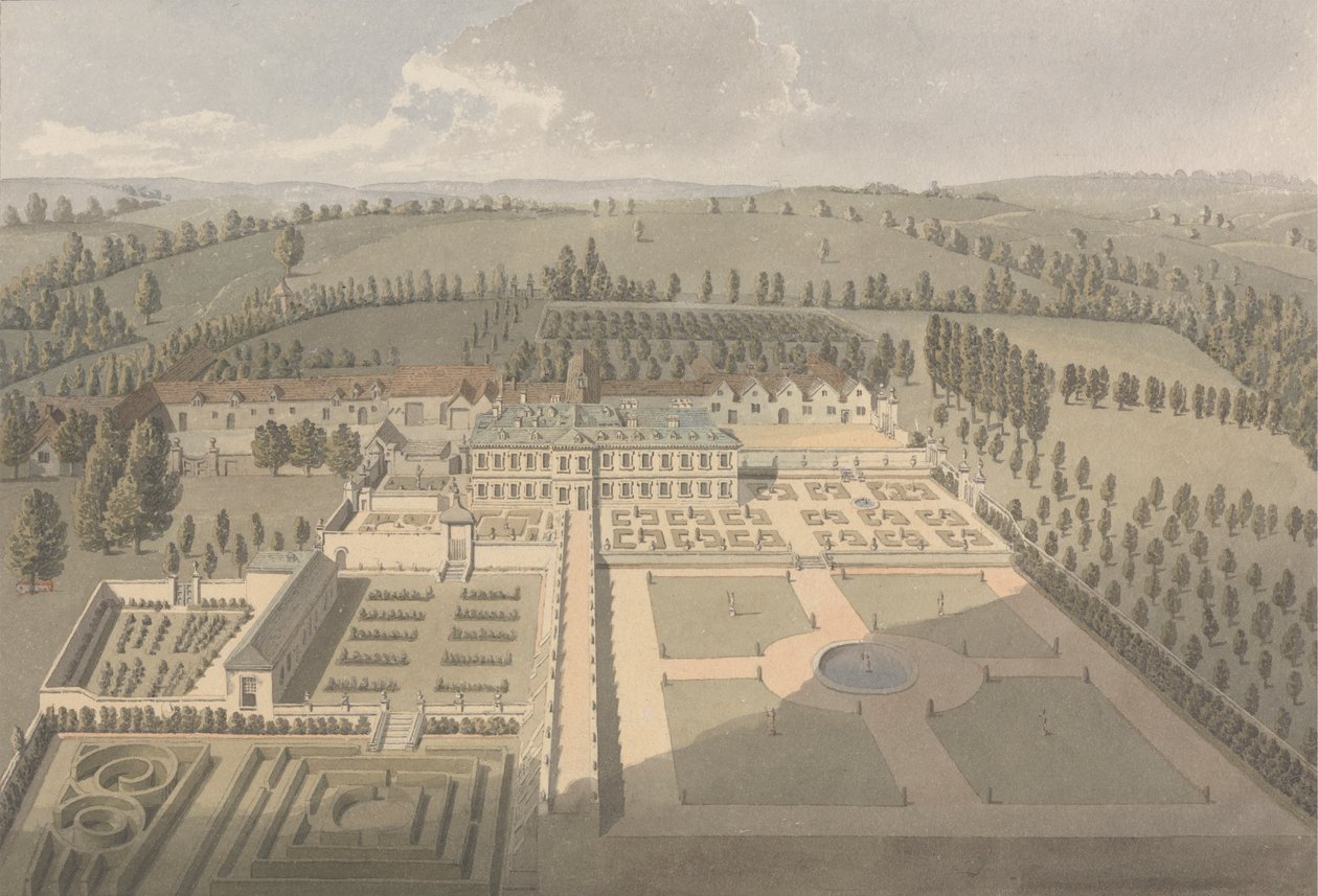 Sarsden House and Gardens, Oxfordshire: Fugleperspektiv av Humphrey Repton