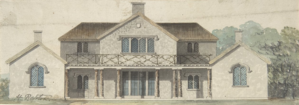 Design for en hytte Ornée i tudoresk stil, sent på 1700- og tidlig på 1800-tallet. av Humphry Repton