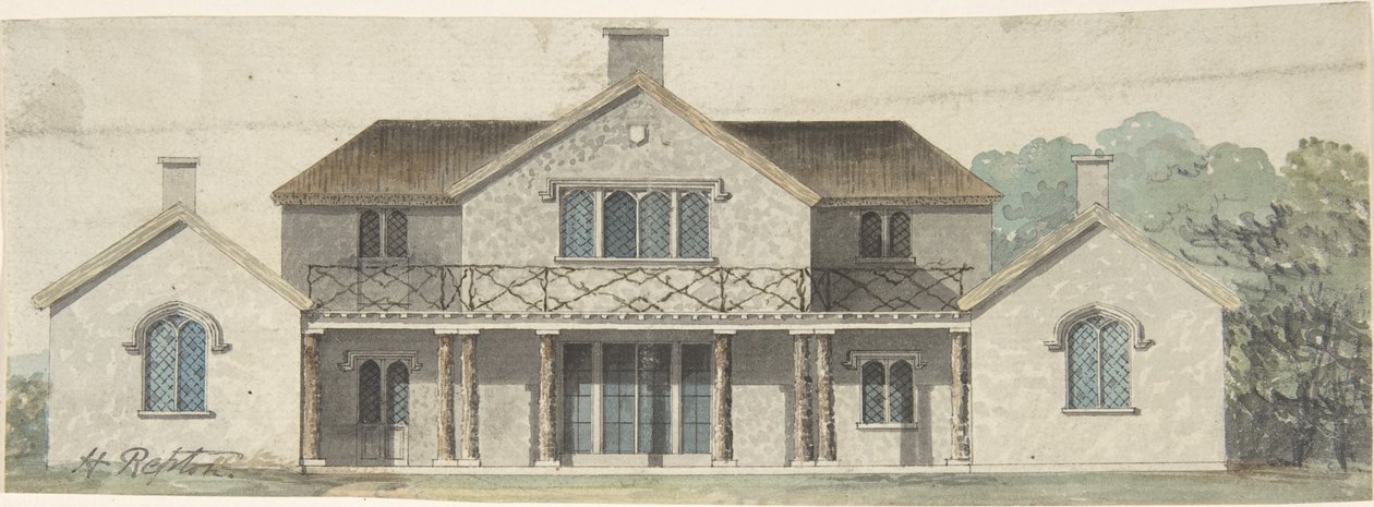 Utforming for en Cottage Ornée i tudorstil av Humphry Repton