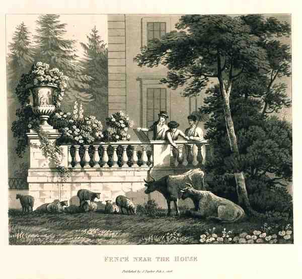 Gjerde nær huset, fra "Fragmenter om teori og praksis for landskapshagearbeid", pub. 1816 (lito) av Humphry Repton