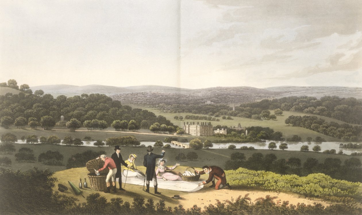 General View of Longleat fra Prospect Hill, fra "Fragments on the Theory and Practice of Landscape Gardening", pub. 1816 av Humphry Repton