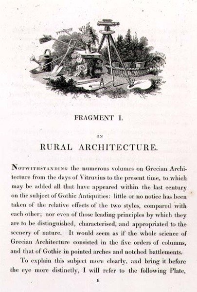Illustrasjon fra "Fragmenter om teori og praksis for landskapshagearbeid", pub. 1816 (lito) av Humphry Repton