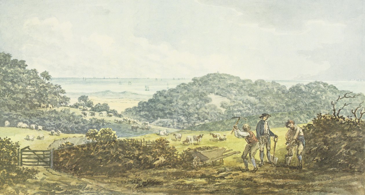Panoramautsikt "før" fra den røde boken for Antony House, ca. 1812 av Humphry Repton