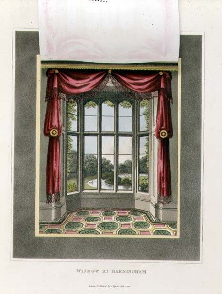 Window at Barningham (After) fra "Fragments on the Theory and Practice of Landscape Gardening", pub. 1816 (farge litho) (se også 103904) av Humphry Repton