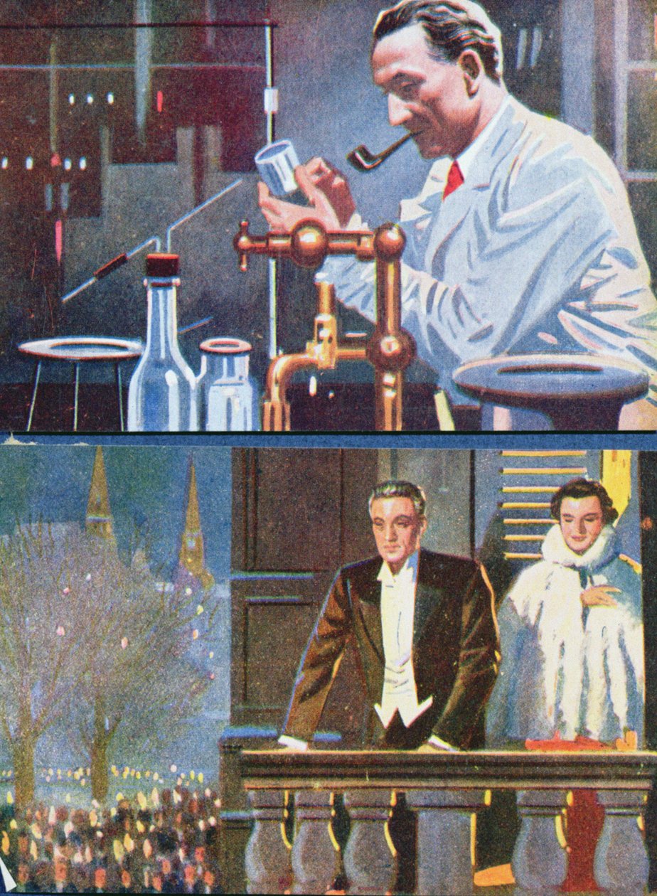 Albert von Szent-Gyorgyi (1893-96) i laboratoriet sitt og feiret sin nobelprisvinner i 1937 av Hungarian School