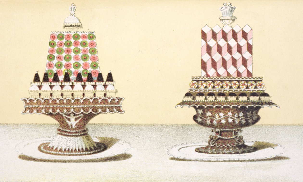 Design for presentasjon av desserter, illustrasjon fra en ungarsk kokebok om fransk matlaging, ca. 1880 av Hungarian School