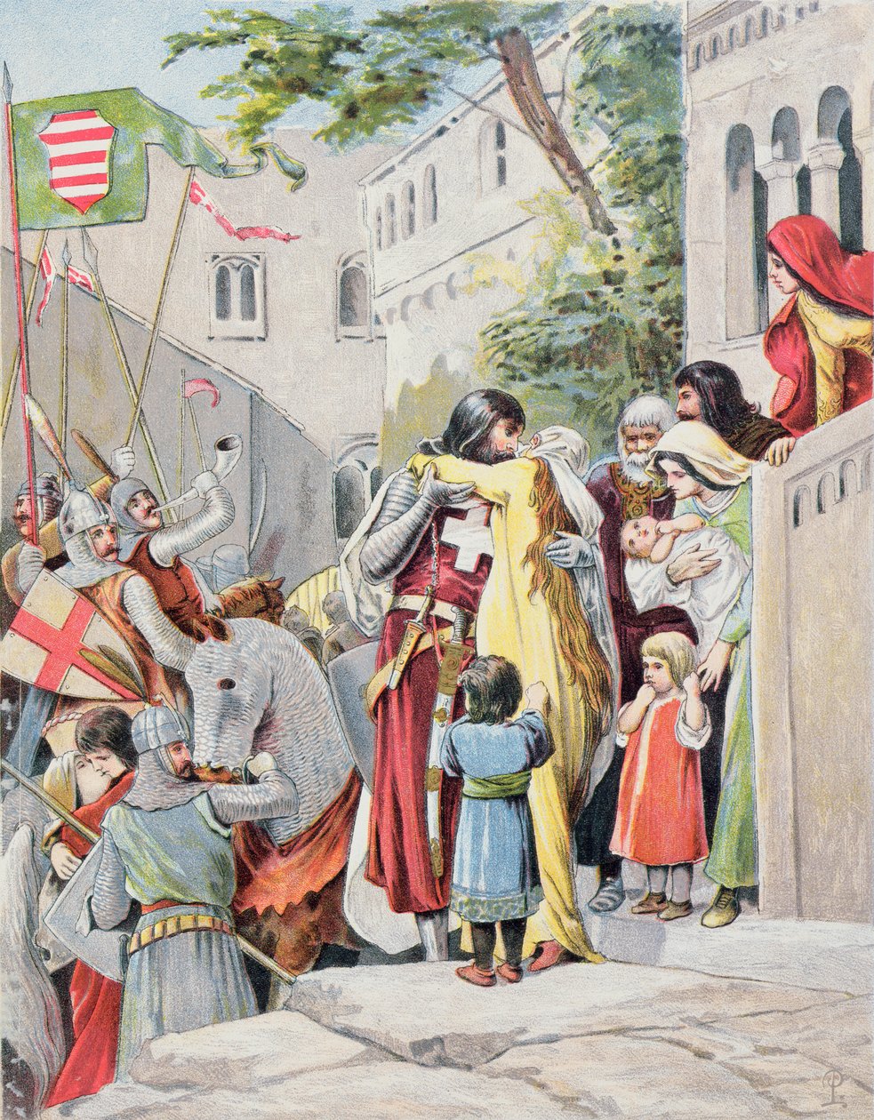 John Hunyadi omfavner sin kone, Erzsebet Szilagyi, når han drar til kamp, ca. 1900 av Hungarian School
