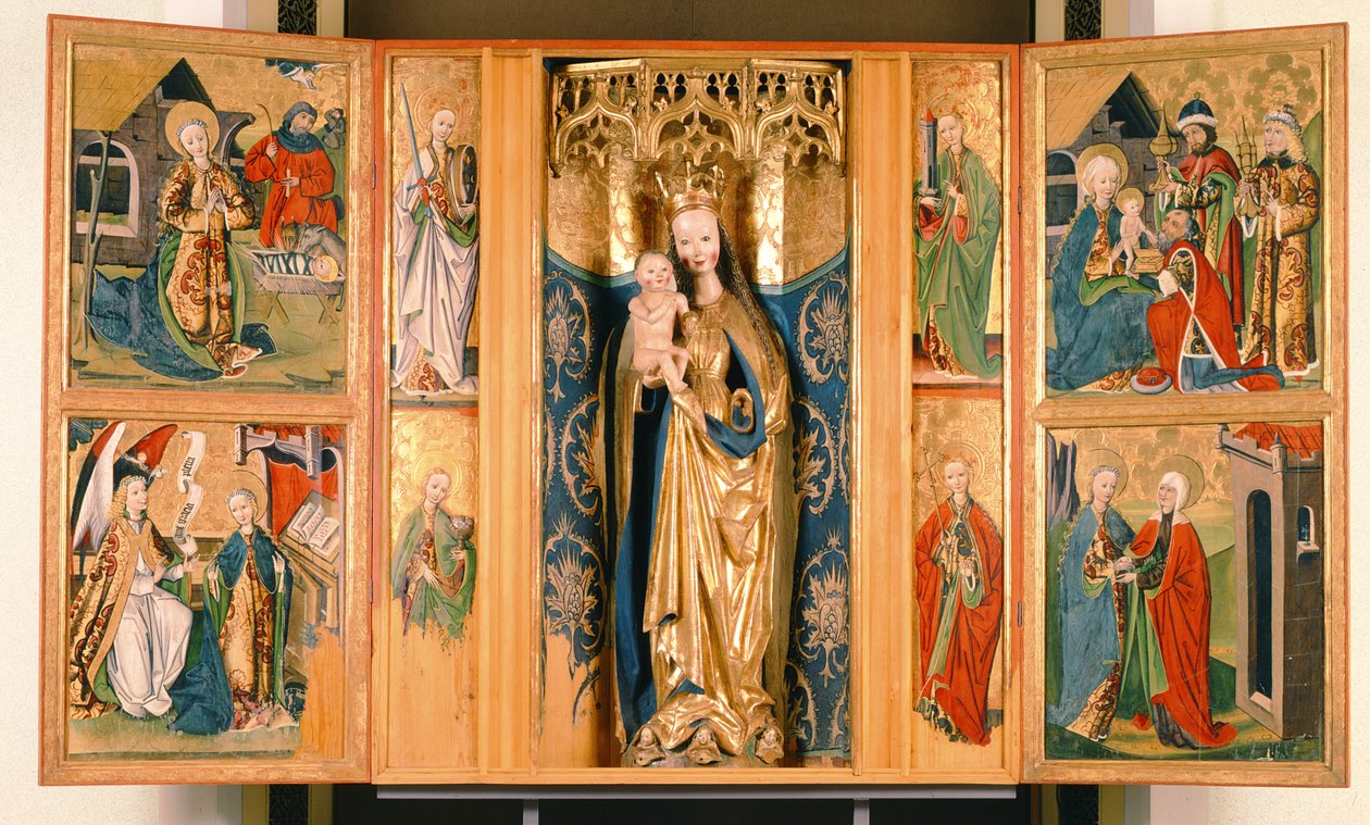 The Altarpiece of the Virgin Mary from Szepeshely, c.1480 (tempera on panel) av Hungarian School