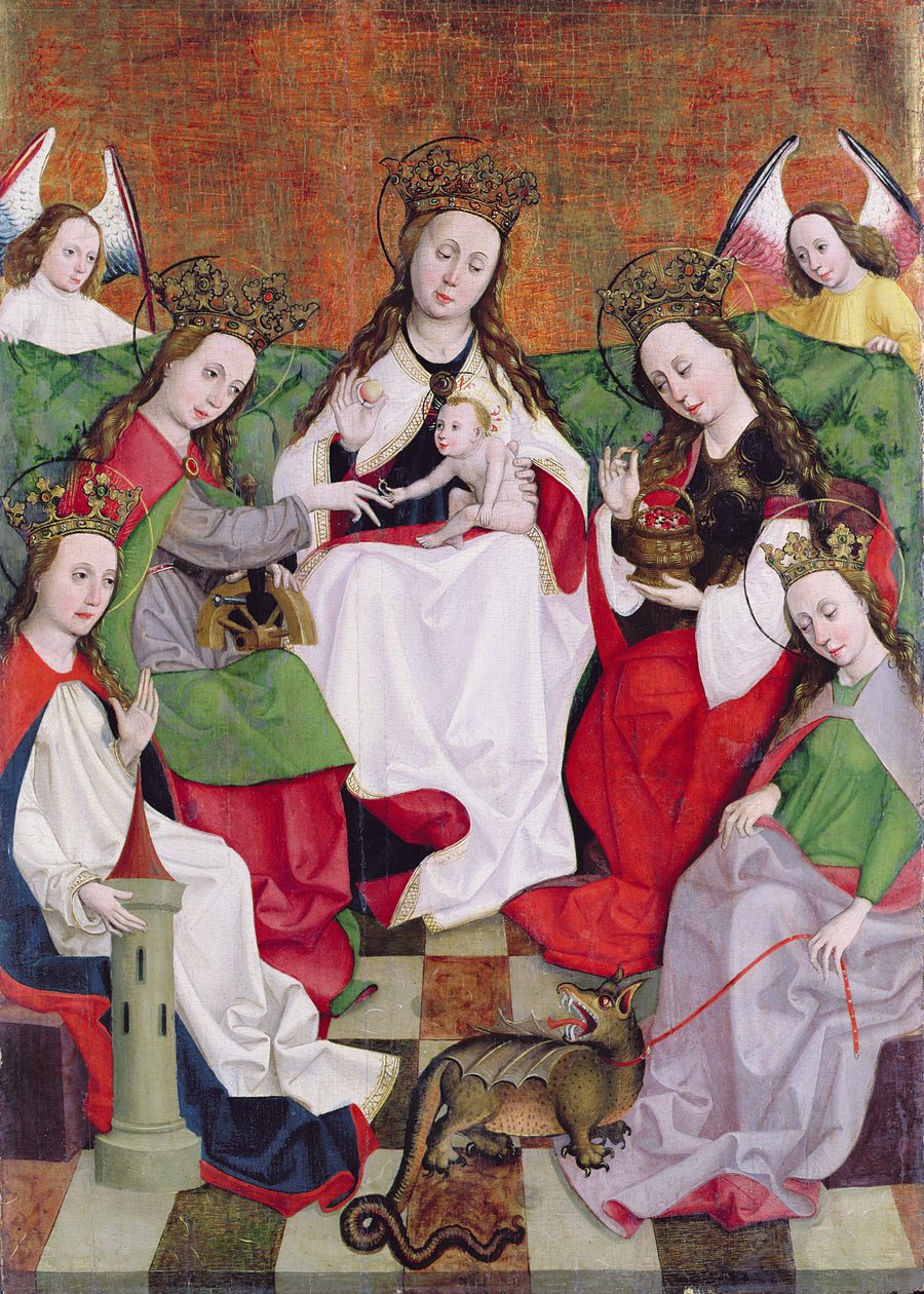 Den mystiske forlovelsen til St. Catherine, ca. 1500 (tempera på tre) av Hungarian School