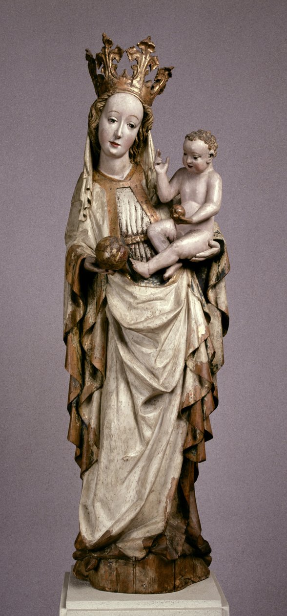 Jomfruen og barnet fra kirken Saint Philip og Saint James i Toporc, ca. 1420 (malt og forgylt tre) av Hungarian School