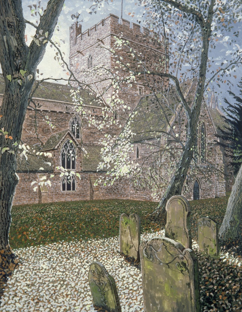 Brecon Cathedral, Autumn Day, 1992 (gouache på kort) av Huw S. Parsons