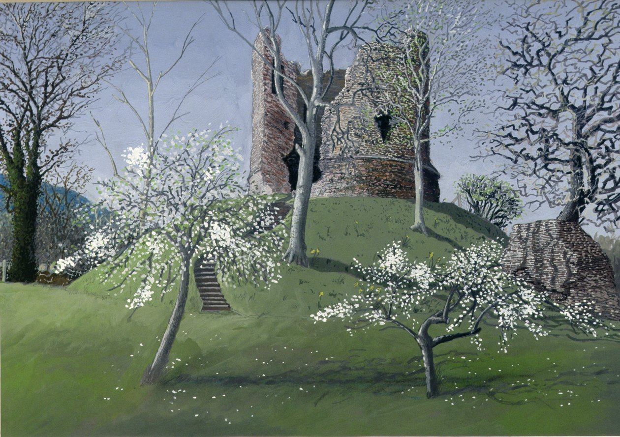 Longtown Castle, 1992 (gouache på kort) av Huw S. Parsons
