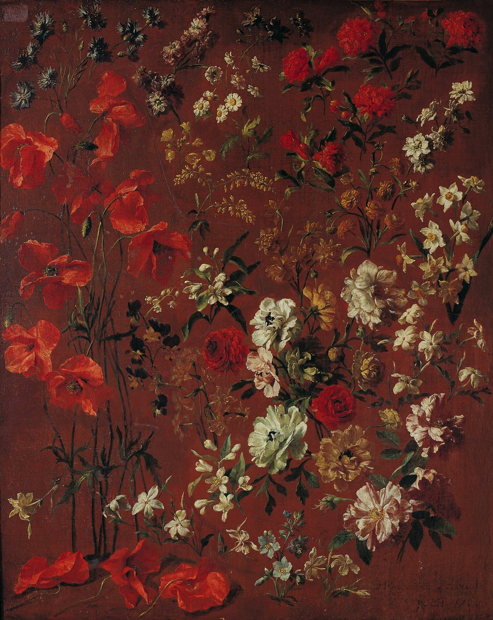 Studiet av blomster, 1720 av Hyacinthe Francois Rigaud