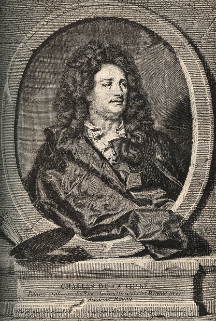 Portrait of Charles de La Fosse (1636-1716) French painter - engraving by Dumchange by H. Rigaud av Hyacinthe (after) Rigaud