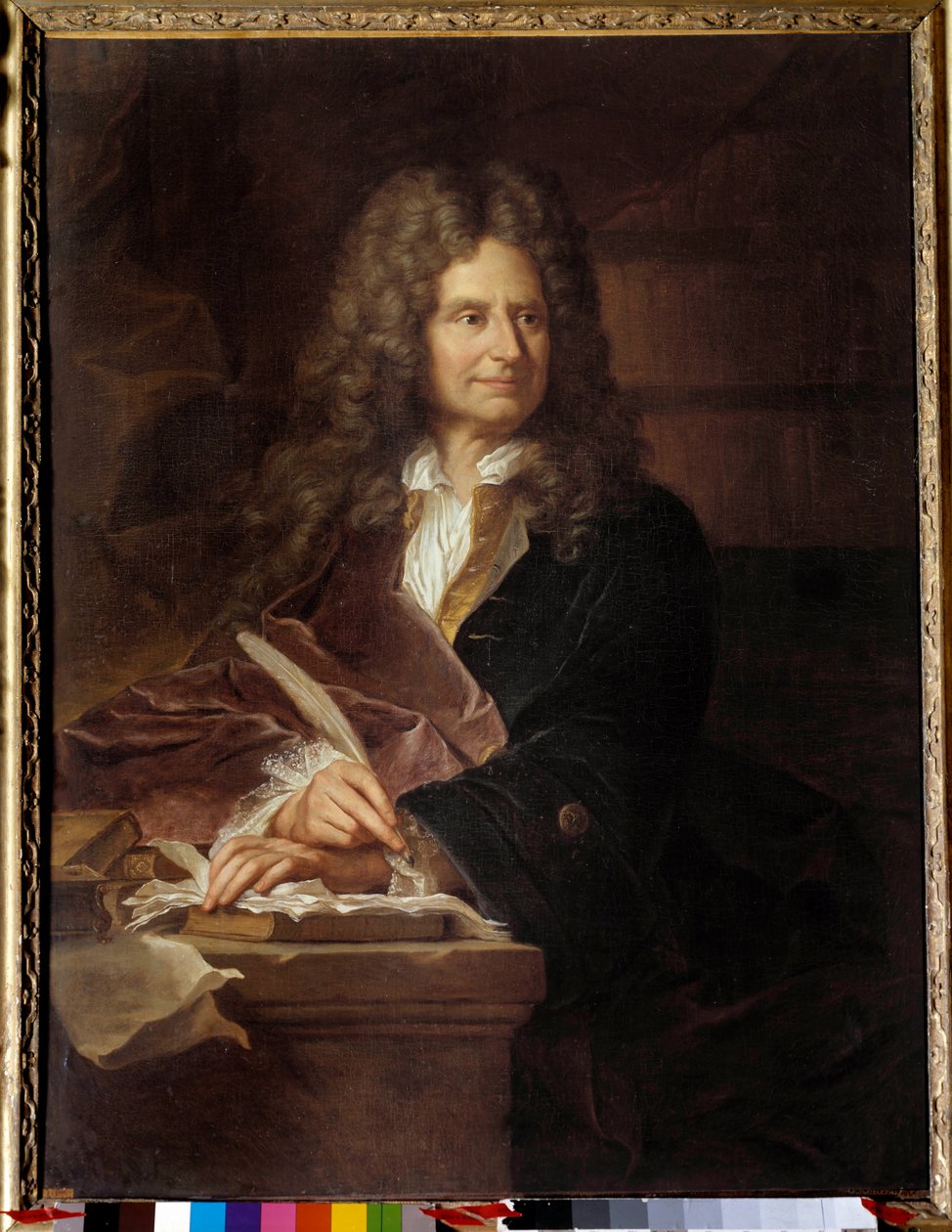 Portrett av Nicolas Boileau (1636 - 1711) dit Boileau Despreaux (Boileau-Despreaux), fransk forfatter - Maleri fra verkstedet til Hyacinthe Rigaud (1659-1743) av Hyacinthe (studio of) Rigaud