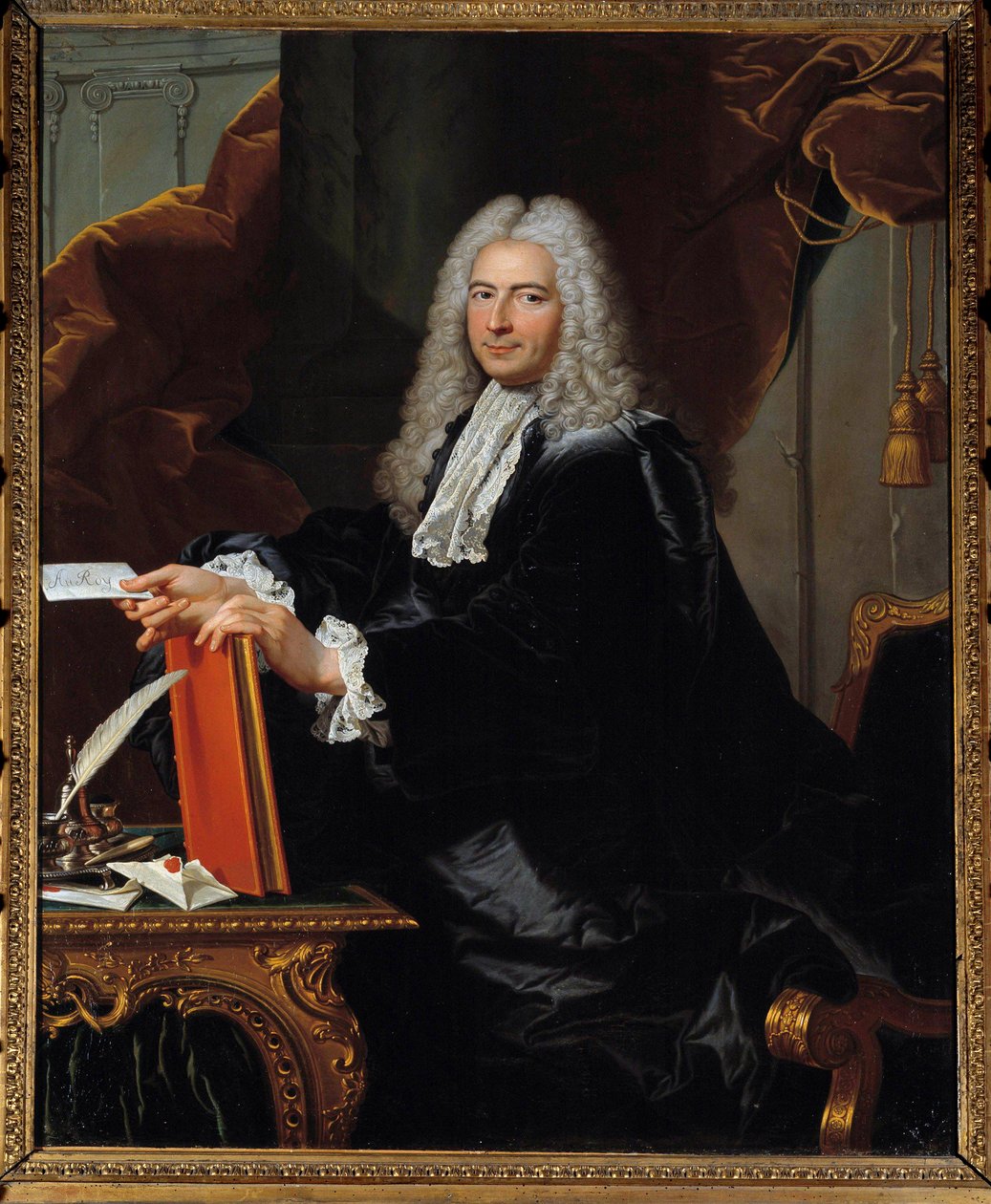 Portrett av Philibert Orry (1689-1747) Finanskontrollør Maleri i verkstedet til Hyacinthe Rigaud (1659-1743) 1700-tallet. Dim. 1,46 x 1,12 m. Versailles, Musee du Chateau - Portrait of Philibert Orry (1689-1747), General Finance Controller (eller Min. av Hyacinthe (studio of) Rigaud