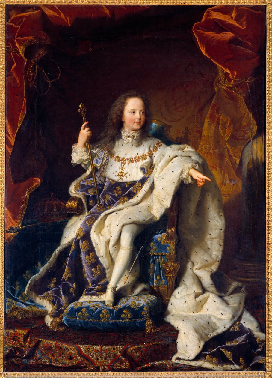 Portrett av Louis XV fem år gammelt barn i hellig drakt, konge av Frankrike (1710-1774). Maleri av Hyacinthe Rigaud (1659-1743) av Hyacinthe Francois Rigaud
