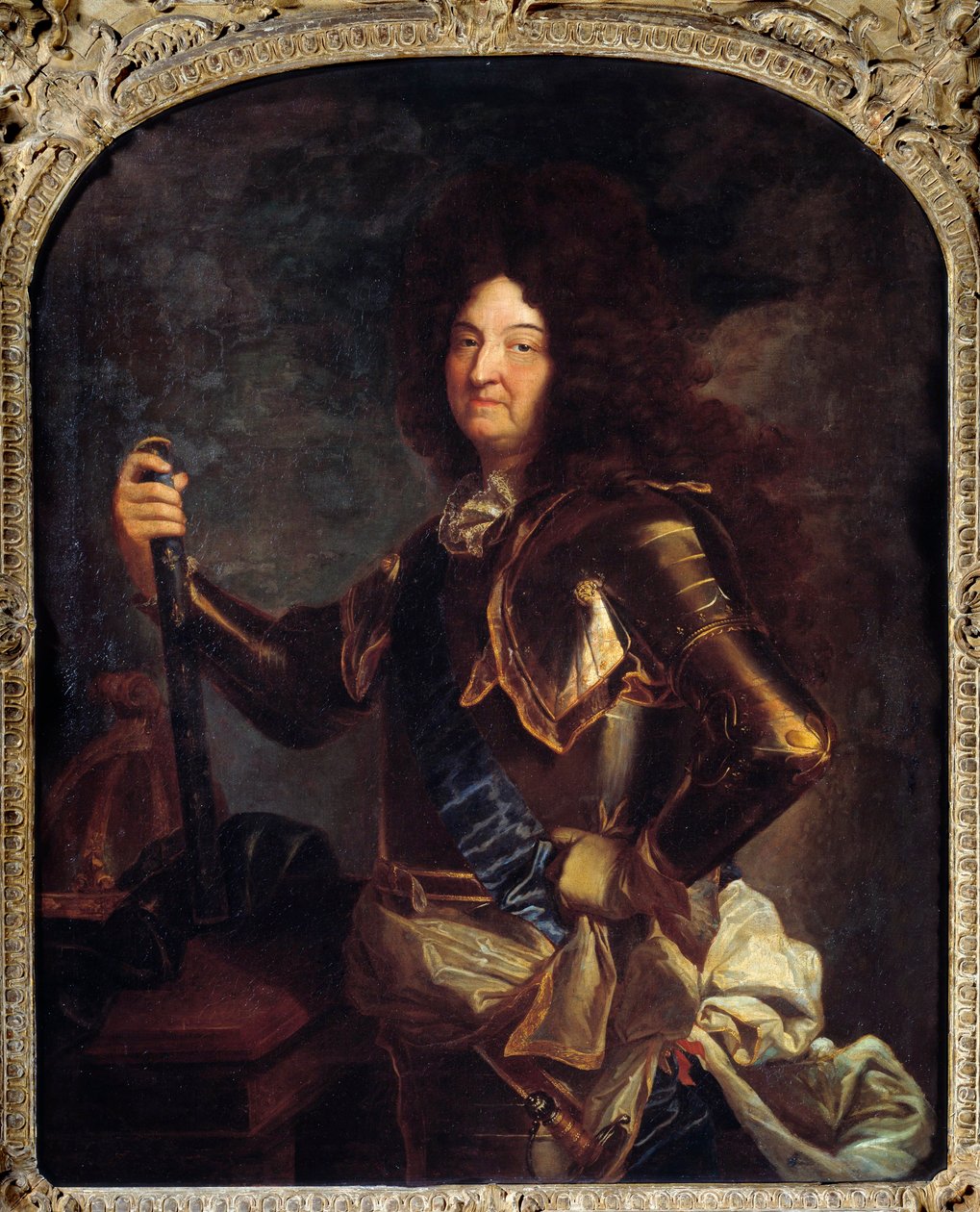 Portrett av kongen av Frankrike Louis XIV (1638-1715), i rustning Maleri av Hyacinthe Rigaud (1659-1743) 1700-talls søn. 2,21x1,3 m av Hyacinthe Francois Rigaud