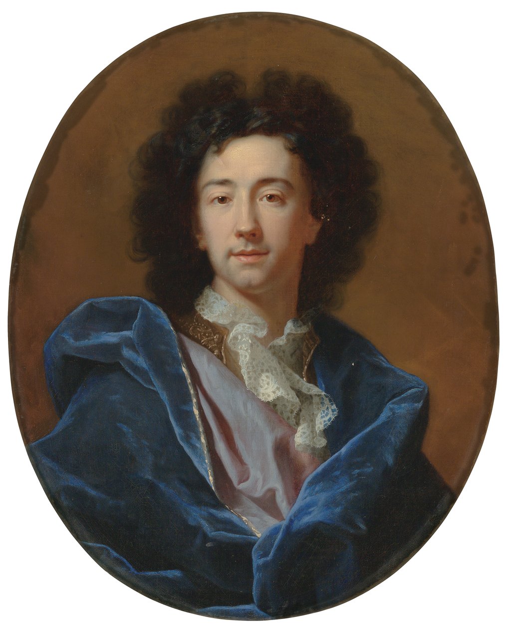 Portrett av kunstneren, i bystelengde, i blondekrage og blå kappe av Hyacinthe Francois Rigaud