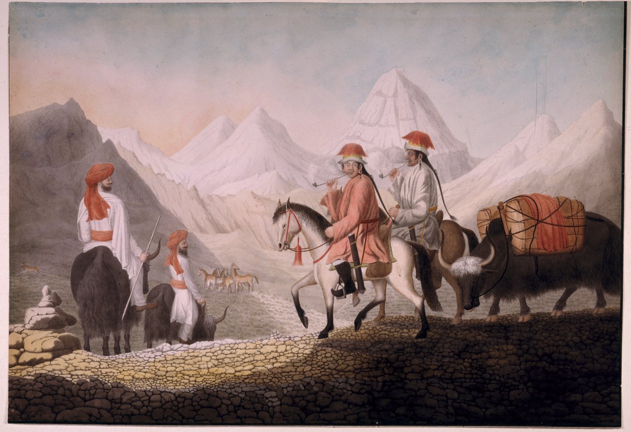 William Moorcroft og Hearsay på veien til Lake Mansarovar (Tibet) 1812 (akvarell på papir) av Hyder Jung Hearsey