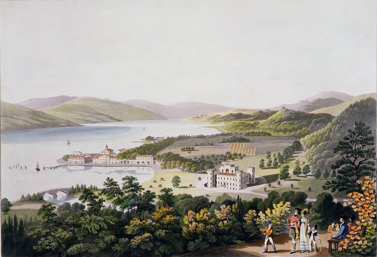 The Town of Inverary, pub. av Smith og Elder, 1824 (akvatint) av I Clark