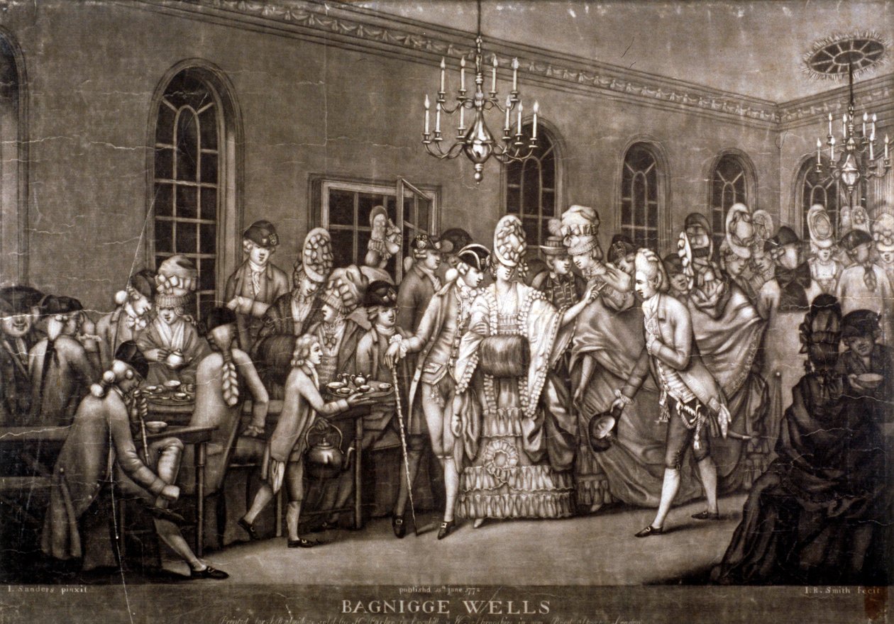 Utsikt over et overfylt rom i Bagnigge Wells, London, 1772. av IR Smith