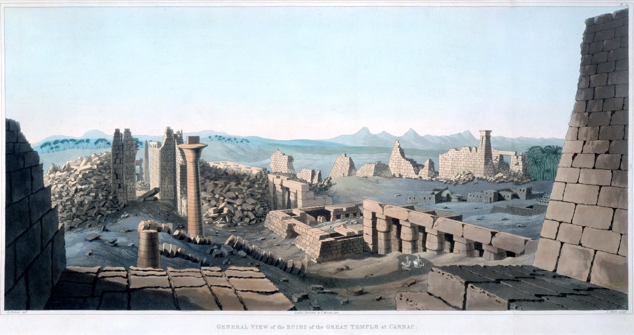 Generell utsikt over ruinene av det store tempelet i Carnac, Egypt, 1820 av I Clark
