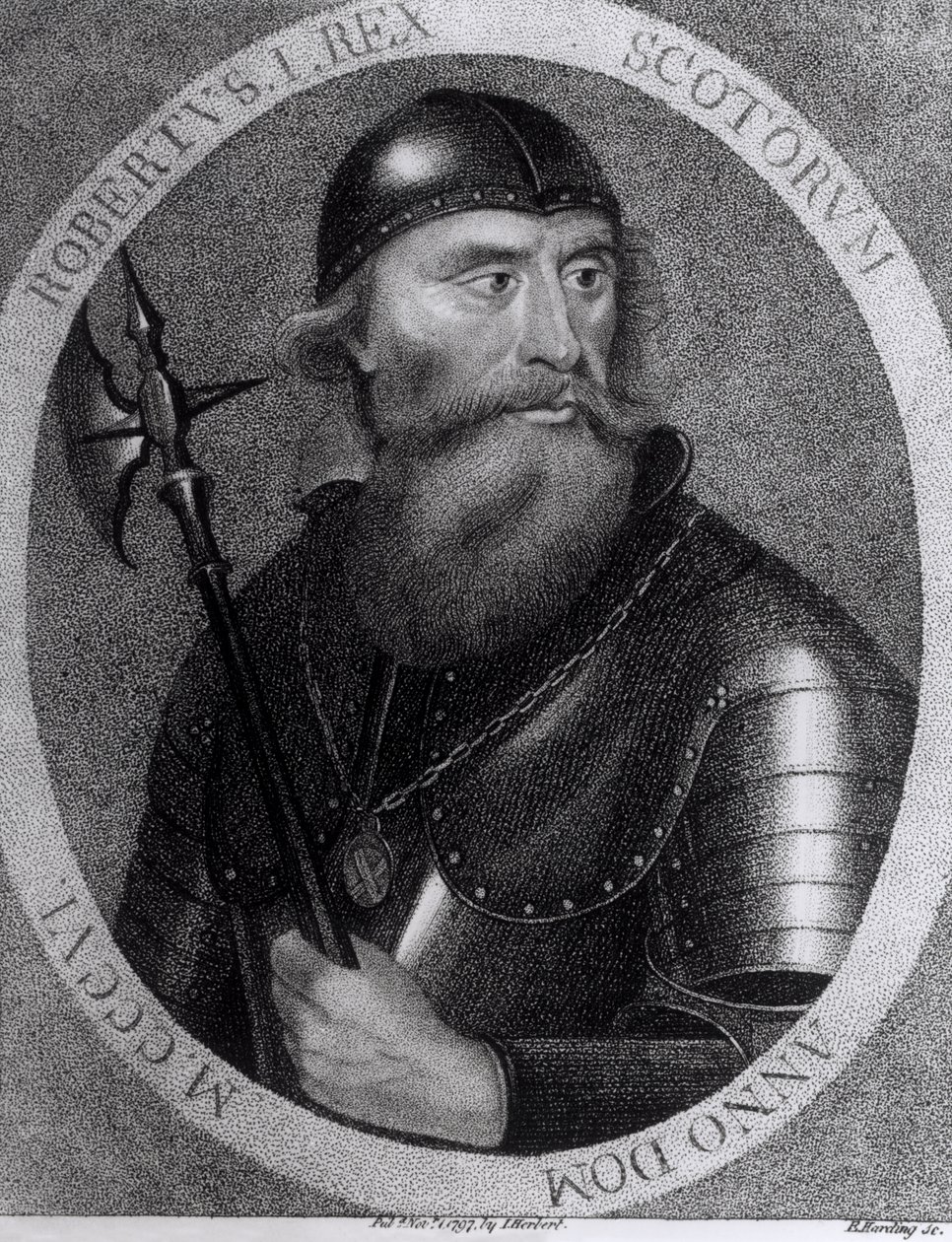 Portrett av kong Robert I av Skottland (1274-1329) gravert av E.Harding, 1. november 1797 av I Herbert