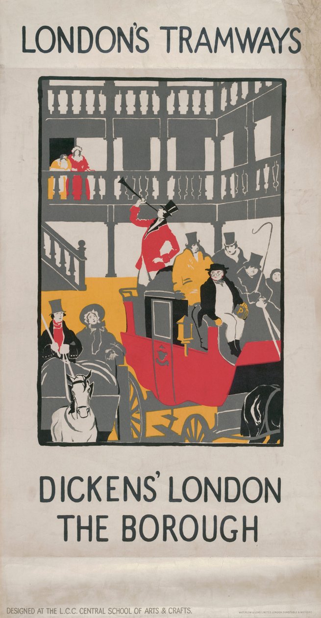 'Dickens' London - The Borough', London County Council LCC Tramways-plakat, 1923 av I Jephson