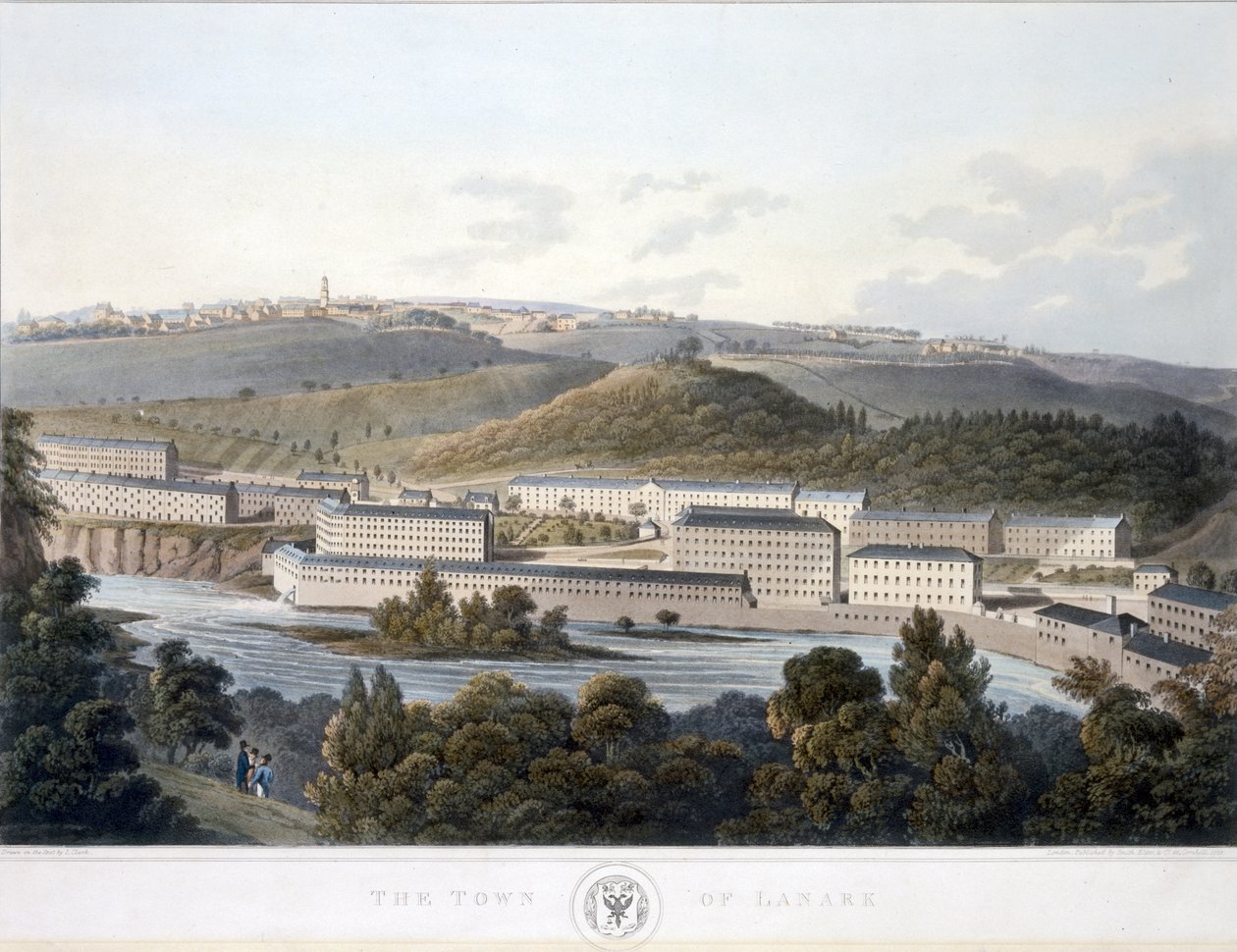 The Town of Lanark, fra View of Scotland, 1824-25 (farget akvatint) av I after Clark