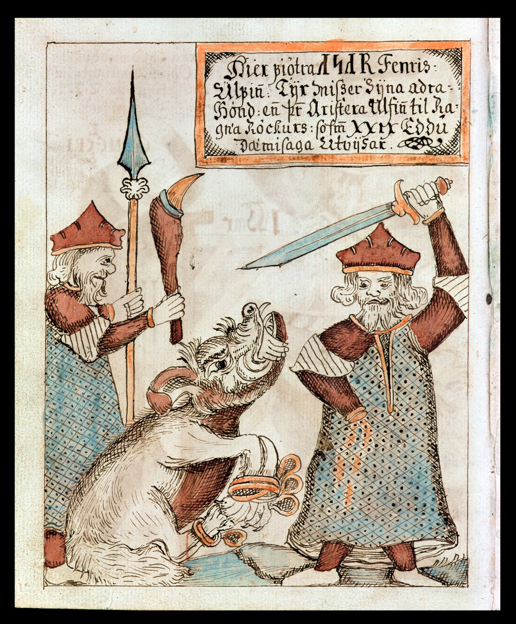 Den norrøne guden Tyr mister hånden til den bundne ulven, Fenrir av Icelandic School