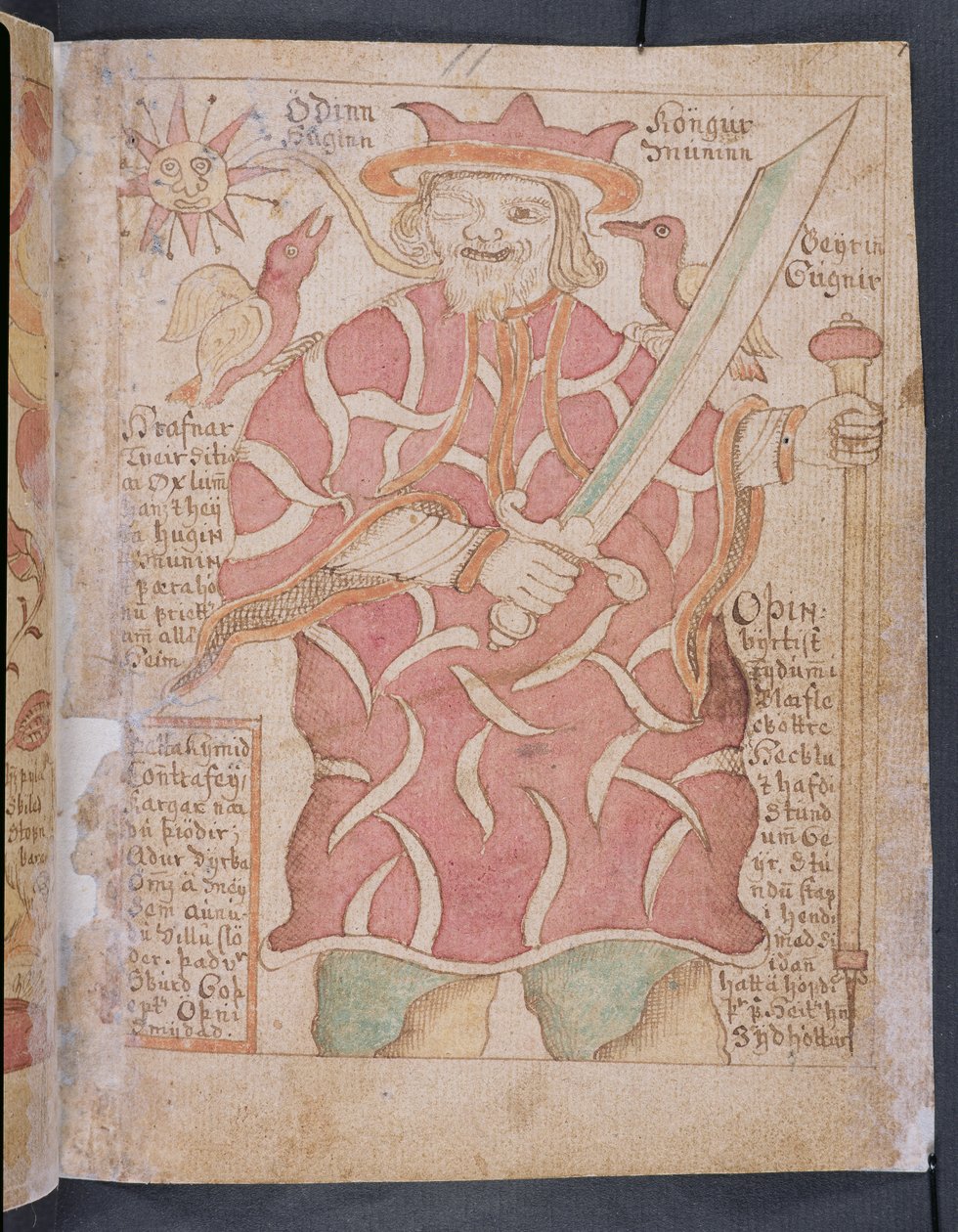 Odin, fra Melsteds Edda (penn & blekk og wc på papir) av Icelandic School