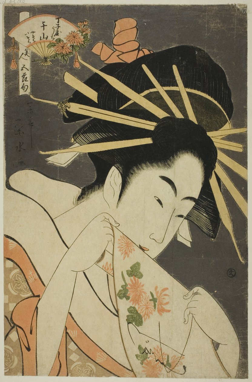 Courtesan Senzan fra Chojiya, fra serien "Beauties of the Five Festivals (Bijin gosekku)" av Ichirakutei Eisui