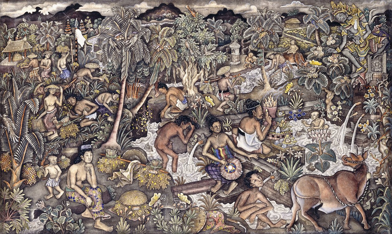 Bali Life, ca. 1940 (olje på osteduk) av Ida Bagus Kembeng