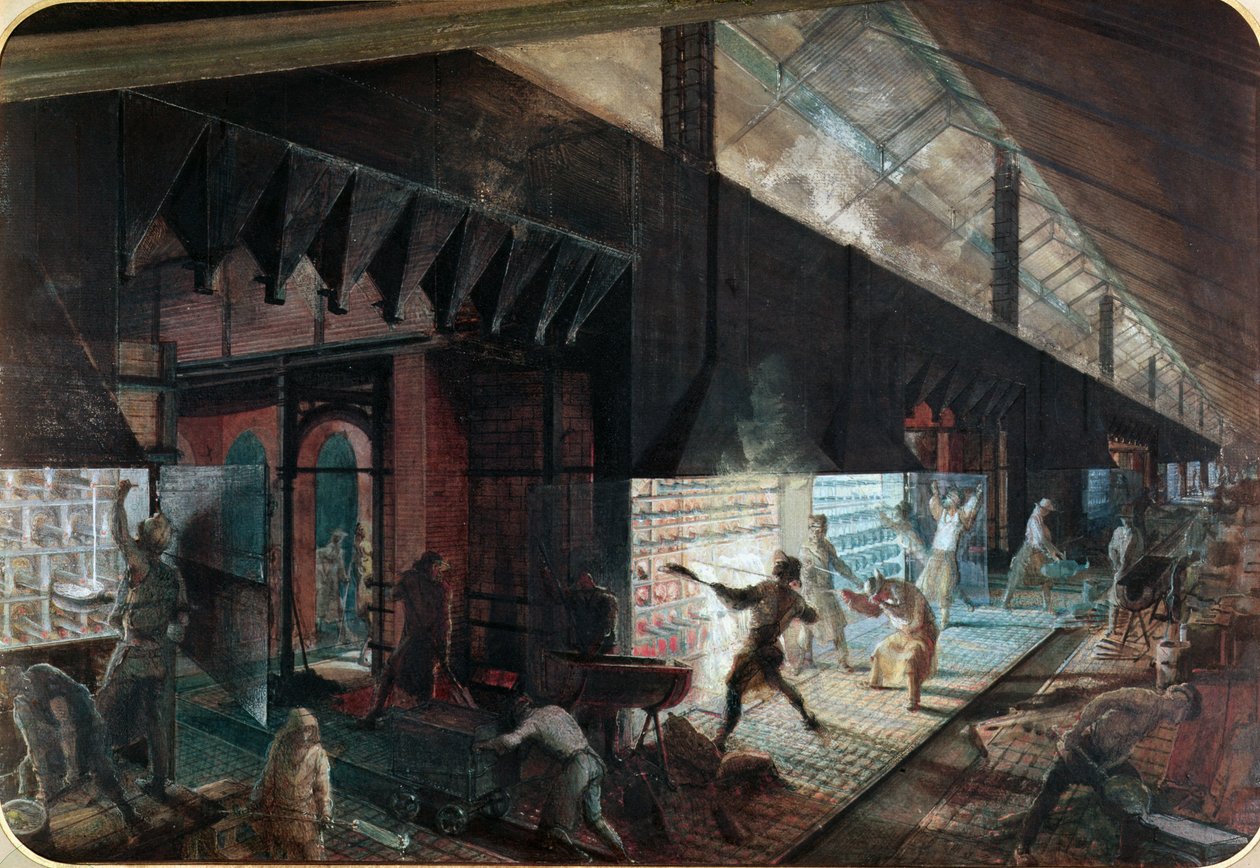 Sinkproduksjon ved Vieille Montagne-fabrikken, Saone-et-Loire, ca. 1860 av Ignace Francois Bonhomme