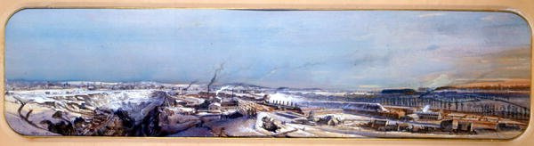 Industrielt landskap i Blanzy-kullfeltet under snø, Saone-et-Loire av Ignace Francois Bonhomme