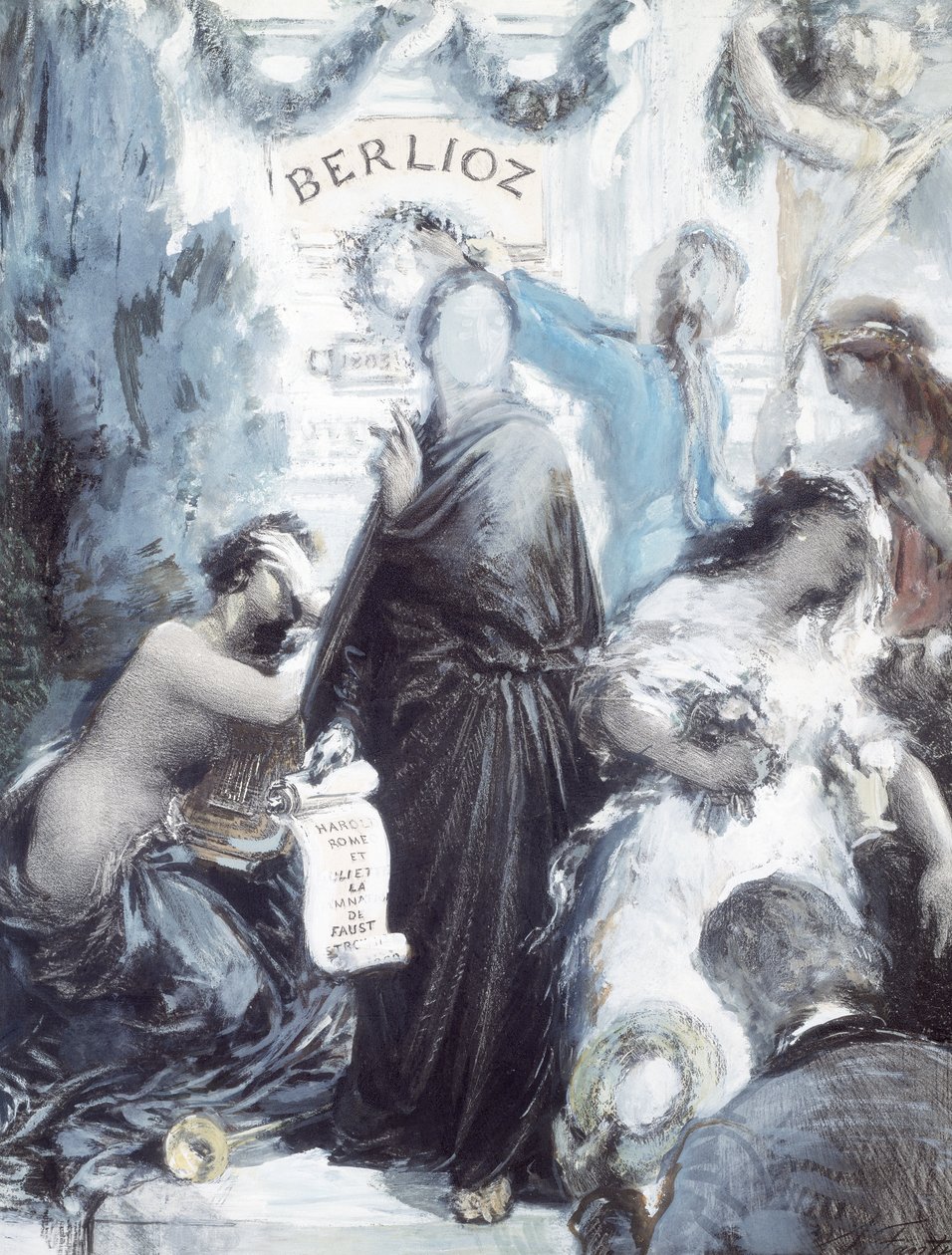 Akvarelllitografi til minne om hundreårsdagen for fødselen til Hector Berlioz av Ignace Henri Jean Fantin Latour