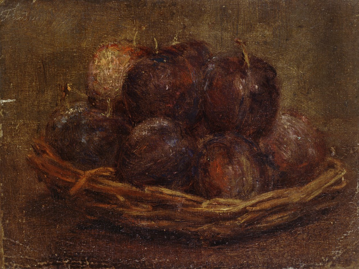 A Basket of Plums, 1869 - 1869 (olje på lerret, montert som en tegning) av Ignace Henri Jean Fantin Latour