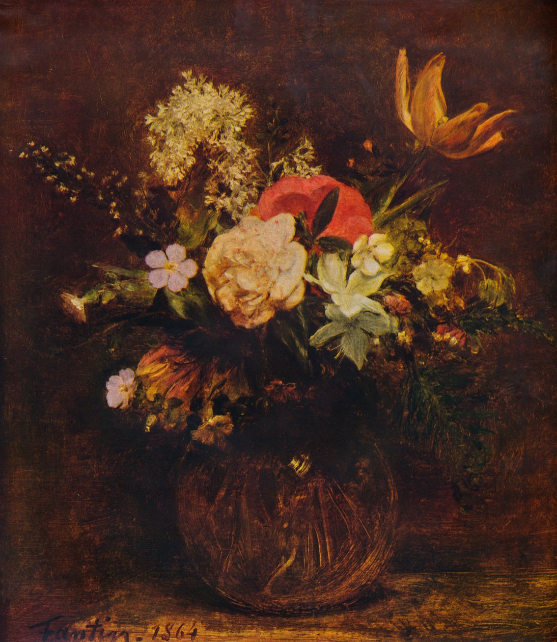 Skål med blomster, 1864, 1935. av Ignace Henri Jean Fantin Latour