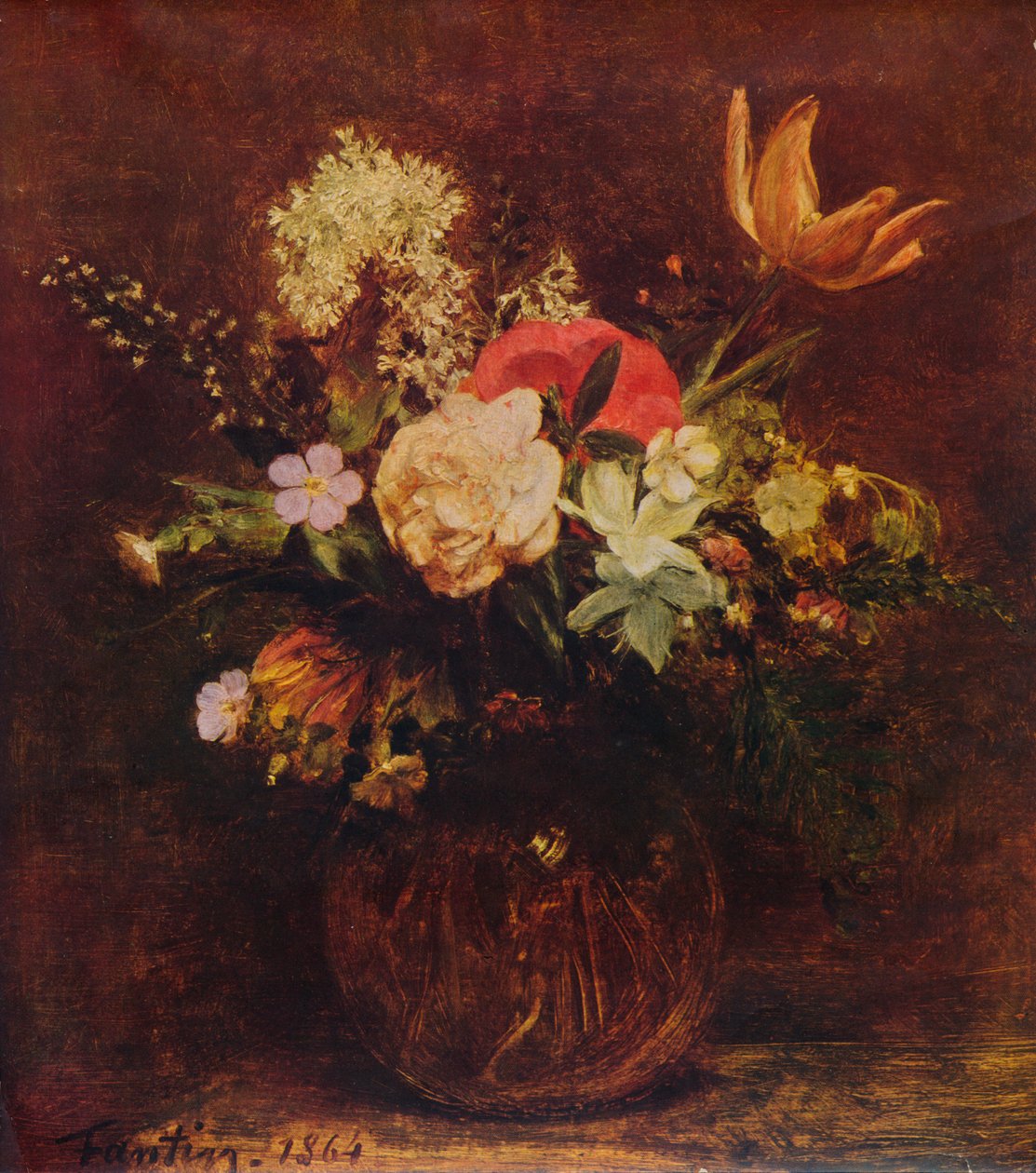 Skål med blomster, 1864, 1935. av Ignace Henri Jean Fantin Latour