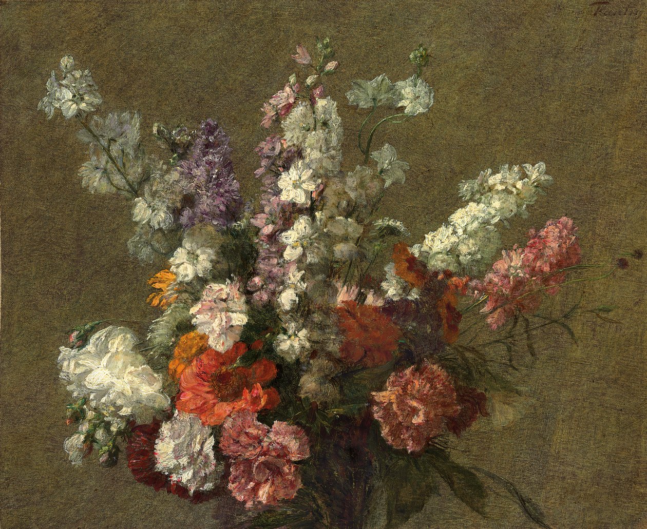 Delphiniums; Larkspur, 1899 av Ignace Henri Jean Fantin Latour
