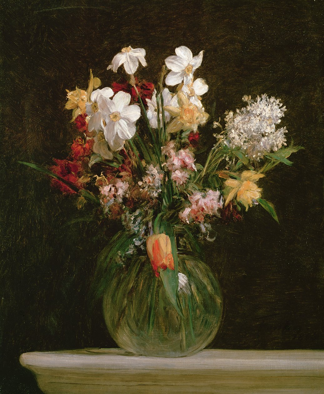 Hvite påskeliljer, hyasinter og tulipaner, 1864 av Ignace Henri Jean Fantin Latour