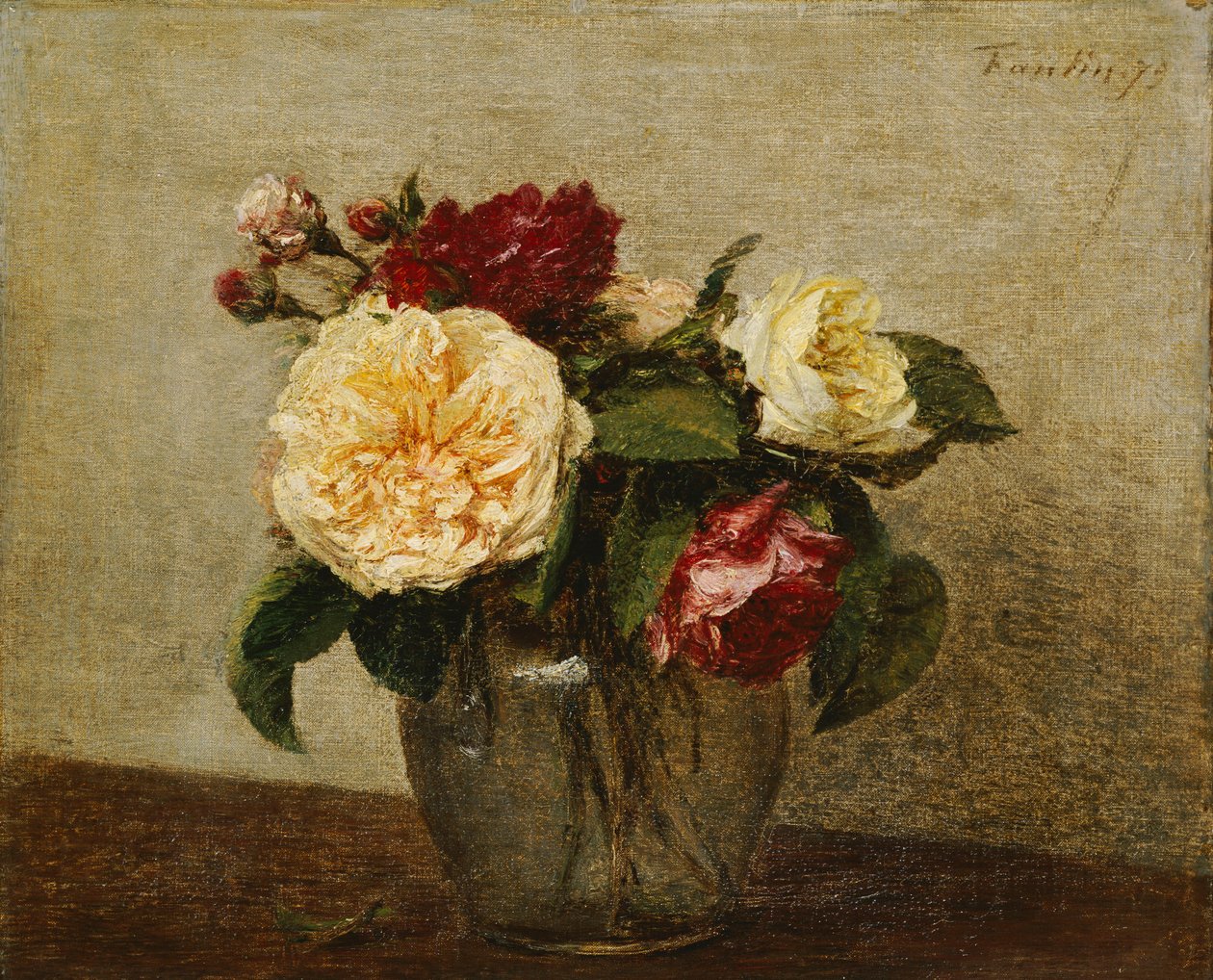 Røde og gule roser, 1879 av Ignace Henri Jean Fantin Latour